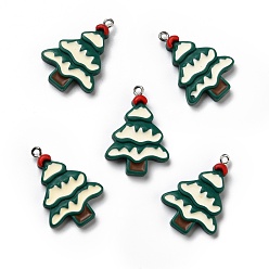 Dark Green Opaque Resin Pendants, with Platinum Tone Iron Loops, Christmas Tree, Dark Green, 32x22.5x5mm, Hole: 2mm