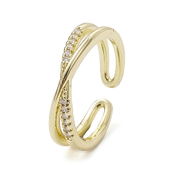 Настоящее золото 18K Покрытие стойки латунь микро паве цирконий открытые манжеты кольца, без кадмия, без никеля и без свинца, крест-накрест, реальный 18 k позолоченный, размер США 7 1/4 (17.5 мм)