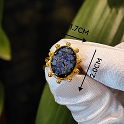 Васильковый 304 Кольца-манжеты из нержавеющей стали с эпоксидной смолой и высушенными цветами, золотые, овальные, васильковый, внутренний диаметр: регулируемый