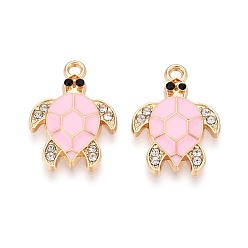 Pink Rhinestone сплава и эмали подвески, черепаха, золотые, розовые, 21x15x2.2 мм, отверстие : 1.6 мм
