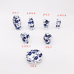 White Mini Ceramic Vase Miniature Ornaments Sets, Micro Landscape Garden Dollhouse Accessories, Pretending Prop Decorations, Blue and White Porcelain, Mixed Shapes, White, 8~37x14~30mm, 7pcs/set