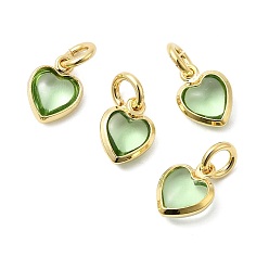 Зеленый лайм Кулон из циркония, сердце прелести, без кадмия и без свинца, стойки покрытие, долговечный, с целью перехода в кольце, реальный 18 k позолоченный, зеленый лайм, 9x7x3.5 мм, отверстие : 3 мм