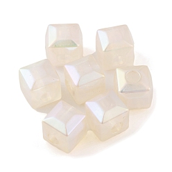 Желтая Старая Ткань  УФ-покрытие радужными переливающимися акриловыми бусинами, граненый куб, старое кружево, 11.5x12.5x12.5 мм, отверстие : 4.3 мм