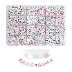 (52) Непрозрачная лаванда Ювелирные изделия, в том числе белые плоские круглые акриловые бусины красочные буквы, Эластичная кристальная нить, разноцветные, 1920 шт / комплект