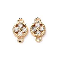 Прозрачный Шармы-соединители из латуни с паве из кубического циркония, цветок ссылки, реальный 18 k позолоченный, прозрачные, 10.5x6x2 мм, отверстие : 1.2 мм