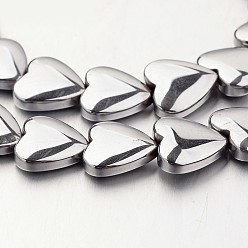 с Платиновым Покрытием Гальванизировать немагнитных синтетический гематит нитей бисера, сердце, с покрытием платиным, 10x10x3 мм, отверстие : 1 мм, около 44 шт / нитка, 15.7 дюйм
