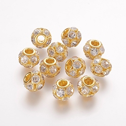 Crystal Brass Beads, with Grade A Rhinestone, Rondelle, Golden, Crystal, 8x8mm, Hole: 2mm