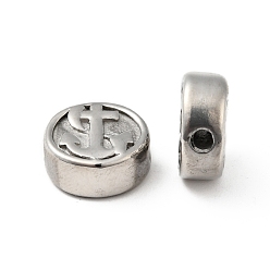 Нержавеющая Сталь Цвет Устойчивы к потускнению 304 бусины из нержавеющей стали, плоские круглые с якоря рисунком, цвет нержавеющей стали, 10.5x4.5 мм, отверстие : 1.6 мм