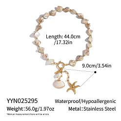 Морская звезда Отдых на пляже 304 подвеска из нержавеющей стали с натуральными ракушками, ожерелья из бисера для женщин, золотые, морская звезда, 17.32 дюйм (44 см)