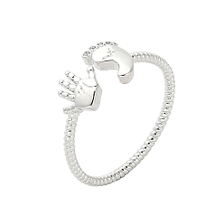 Platinum Footprint & Palm Brass Open Cuff Ring for Women, Platinum, US Size 6 3/4(17.1mm)