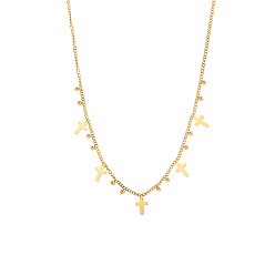 Настоящее золото 18K 304 подвесные из нержавеющей стали ожерелья, крестик, ионное покрытие (ip), реальный 18 k позолоченный, 18.11 дюйм (46 см)