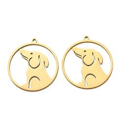 Oro 201 colgantes de acero inoxidable, redondo con dijes de perro, Corte con laser, separar, dorado, 27x25x1 mm, agujero: 1.5 mm