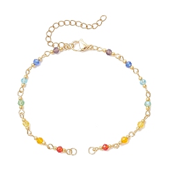 Разноцветный 7-цветная граненая стеклянная цепочка-рондель ручной работы, браслет на шею, Изготовление браслетов с использованием 304 застежек-карабинов из нержавеющей стали, золотые, красочный, 7.48 дюйм (19 см)
