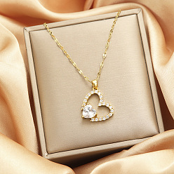 Сердце Ожерелья из сплава со стразами и кристаллами для женщин, золотые, сердце, 17.72 дюйм (45 см)