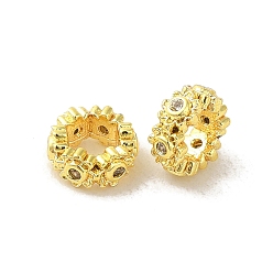 Прозрачный Стойки обшивки латунные бусины, с кубического циркония, долговечный, без свинца и без кадмия, кольца с цветком, прозрачные, 6x3 мм, отверстие : 3 мм