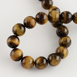 Tiger Eye Natural Tiger Eye Round Bead Strands, 8mm, Hole: 1mm, about 48pcs/strand, 14.9 inch