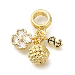 Настоящее золото 18K Стойка покрытие латунь прозрачный кубический цирконий европейские подвески-шармы, подвески с большими отверстиями в виде цветов, круглых и знаков доллара, без кадмия и без свинца, долговечный, реальный 18 k позолоченный, 22.5 мм, отверстие : 4.5 мм