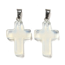 Нектар Стекло подвеска, с фурнитурой платина железная, крест прелести, нектар, 29x18x5.5 мм, отверстие : 7x3.5 мм