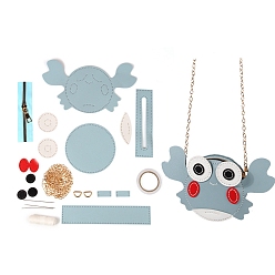 Sky Blue DIY Cartoon Crab Knitting Crossbody Bags Set, Including PU Leather Bag Materials, Sky Blue, 105x115x40mm