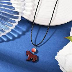 Кокосово-Коричневый Подвеска в виде лошади из окрашенной синтетической бирюзы, ожерелья из черного вощеного шнура, платина, кокосового коричневый, 17.91 дюйм (45.5 см)