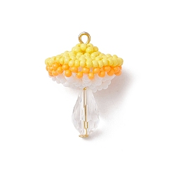 Желтый Подвески-грибы из стеклянных бусинок, со стеклом и золотой железной петлей, граненые, желтые, 29.5x22 мм, отверстие : 1.8 мм