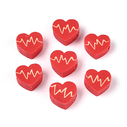 Красный Бусины из полимерной глины ручной работы ко Дню Святого Валентина, сердце, красные, 7.5~9.5x8.5~10.5x3.5~5 мм, отверстие : 1.8~2 мм