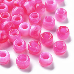 Темно-Розовый Европейский бусы акриловые, имитация драгоценных камней, бусины с большим отверстием, рондель, темно-розовыми, 9x6 мм, отверстие : 4 мм, Около 1790~1840 шт / 500 г
