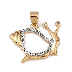 Настоящее золото 18K Латунные микро проложить кубического циркония подвески, без кадмия и без свинца, улитка, реальный 18 k позолоченный, 19x24x3 мм, отверстие : 5x4 мм