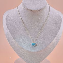 Темно-Голубой Женские кулоны с круглыми сферами из латуни с микропаве из кубических цирконий, золотые, глубокое синее небо, 15.75 дюйм (40 см)