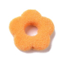 Orange Flocky Resin Beads, Flower, Orange, 14x15x4mm, Hole: 1.4mm