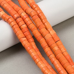 Темно-Оранжевый Синтетических нитей бирюзовые бусы, диск, Heishi бусы, окрашенные, темно-оранжевый, 6x3.5 мм, отверстие : 1 мм, около 54~55 шт / нитка, 7.68'' (19.5 см) ~ 7.87'' (20 см)