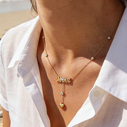 Золотой День матери 304 Кулон из нержавеющей стали с кристаллами и стразами в виде сердца с кисточкой, ожерелье для женщин, золотые, 16.02 дюйм (40.7 см)