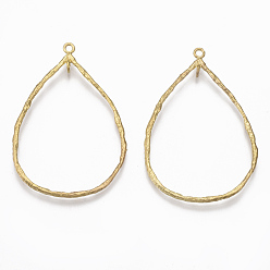 Без Покрытия Латунные 2 подвески с петлевыми звеньями, без никеля , слеза, сырой (без покрытия), 52x34x2 мм, отверстие : 2 мм