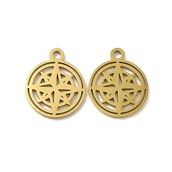 Золотой Ионное покрытие (ip) 304 брелоки из нержавеющей стали, лазерная резка, плоский круглый с шармом в виде звезды, золотые, 14.5x12x1 мм, отверстие : 1.5 мм