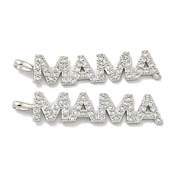 Платина Подвески из латуни с микропаве ко Дню матери и кубическим цирконием, без кадмия, без никеля и без свинца, буква «мама», платина, 38x8x1.5 мм, отверстие : 2 мм