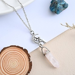 Cuarzo Rosa Collares colgantes de cuarzo rosa natural con forma de prisma hexagonal, bala facetada puntiaguda y aleación, para mujer., Platino, 19.69 pulgada (50 cm)