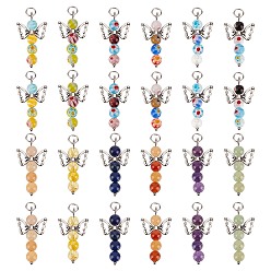 Смешанные камни Наборы для изготовления ювелирных изделий, подвески для кроссовок в виде ангела, в том числе 15 подвески из натуральных и синтетических драгоценных камней и 15 подвески ручной работы из стекла миллефиори, с античными крыльями из сплава серебристого цвета, 32.5~33.5x18x6 мм, отверстие : 6 мм, 1 шт / стиль, 30 стили