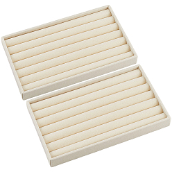 Античный Белый Прямоугольные деревянные подставки для колец, покрытые бархатом, для колец, старинный белый, 12.4x21x2.3 см