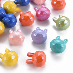 Mixed Color Pearlized Opaque Acrylic Beads, Faceted, Half Drilled, Rabbit, Mixed Color, 19x16.5x15mm, Hole: 3.5mm