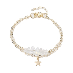 Opalite Opalite Chip Multi-Strand Bracelet Sets, Star Charm 304 Stainless Steel Twisted Chain Stackable Bracelets for Women, 7-1/8 inch(18.2cm)
