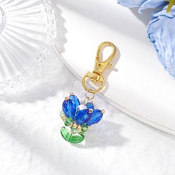 Синий Подвески из цветочного стекла украшения, с бусинами из ракушечного жемчуга и поворотными карабинами из сплава, синие, 62.5 мм