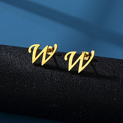 Letter W 201 из нержавеющей стали серьги, золотые, Буква W, 10x10 мм