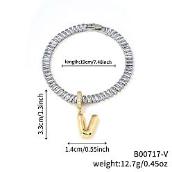 Letter V Модные латунные браслеты с подвесками, кубический цирконий теннисные браслеты для женщин, буквы, Буква V, 7-1/2 дюйм (19 см)