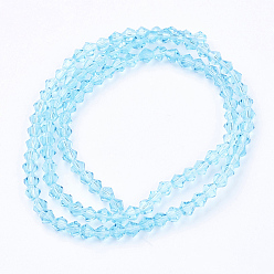 Light Sky Blue Imitation Austrian Crystal 5301 Bicone Beads, Faceted Glass Beads Strands, Light Sky Blue, 4x4mm, Hole: 1mm, about 88~89pcs/strand, 12.99~13.39 inch