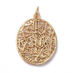 Golden Brass Filigree Pendants, Hollow, Long-Lasting Plated, Oval, Golden, 23.5x17.9x2mm, Hole: 3.5mm