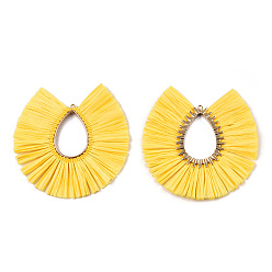 Gold Raffia-Quaste große Anhänger, mit Legierung-Zubehör, Fan-Charms, cadmiumfrei und bleifrei, Gold, 82~88x81~86x3.5 mm, Bohrung: 2 mm