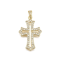 Настоящее золото 18K Латунные микро проложить кубического циркония подвески, крестик, долговечный, без свинца и без кадмия, стойки покрытие, реальный 18 k позолоченный, 30.5x20x2 мм, отверстие : 5.5x4 мм