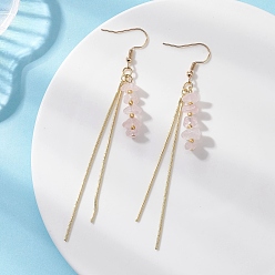 Розовый Кварц Натуральный розовый кварц обручальные серьги, с латунной цепочкой и 316 французскими крючками для сережек из хирургической нержавеющей стали, 94~95 мм