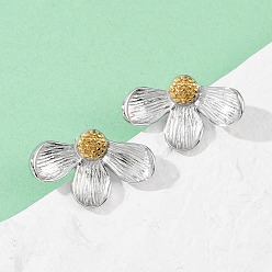 Золотой & Цвет Нержавеющей Стали 304 двухцветные серьги-гвоздики из нержавеющей стали, цветок, золотые и нержавеющая сталь цвет, 20x31 мм