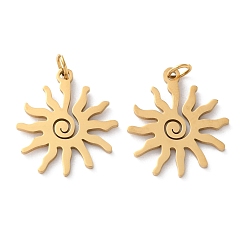 Настоящее золото 18K Ионное покрытие (ip) 304 подвески из нержавеющей стали, с целью перехода в кольце, лазерная резка, очарование солнца, реальный 18 k позолоченный, 17x15x1 мм, отверстие : 2.8 мм